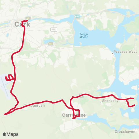 Bus Éireann Cork Airport - Haulbowline map