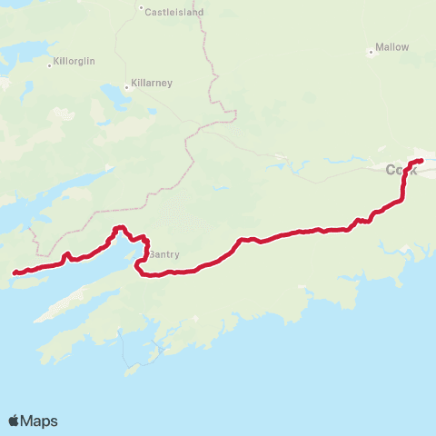 Bus Éireann Cork - Bantry - Castletownbere map