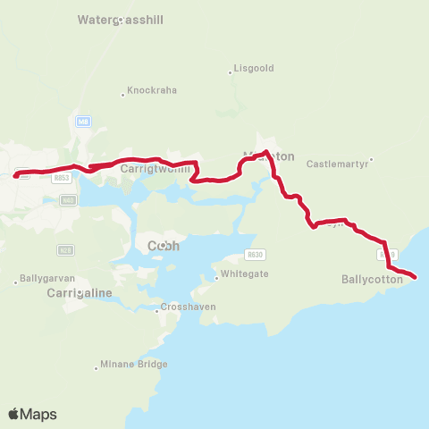 Bus Éireann Cork - Cloyne - Ballycotton map