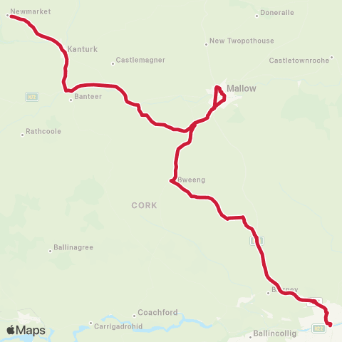 Bus Éireann Cork - Newmarket / Doneraile / Charleville map