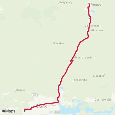 Bus Éireann Cork - Fermoy - Mitchelstown - Clonmel map