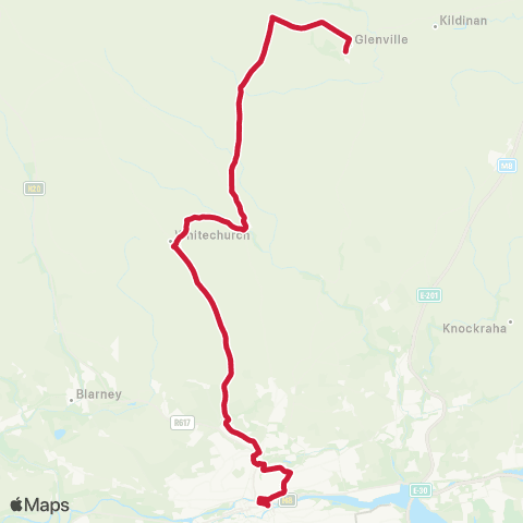 Bus Éireann Cork - Carrignavar / Glenville map