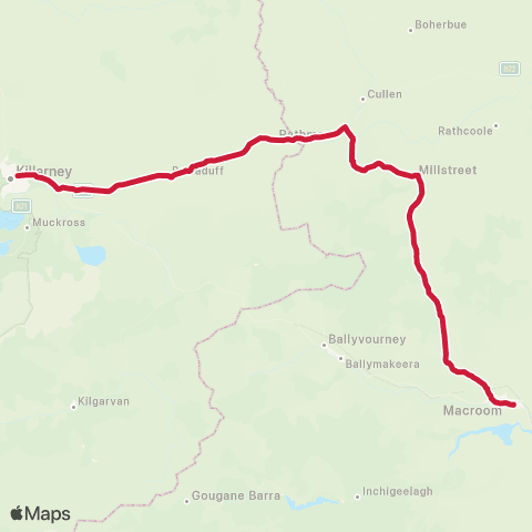 Bus Éireann Macroom - Killarney map