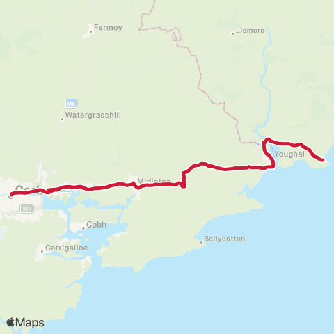 Bus Éireann Cork - Youghal - Ardmore map