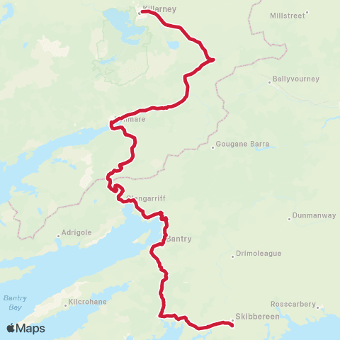 Bus Éireann Killarney - Kenmare - Skibbereen map