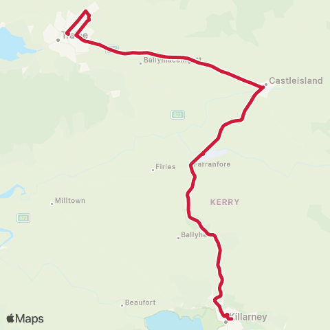 Bus Éireann Tralee - Kerry Airport - Killarney map