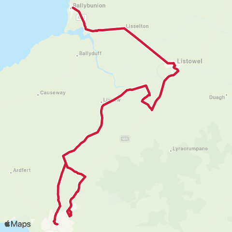 Bus Éireann Tralee - Listowel - Tarbert map