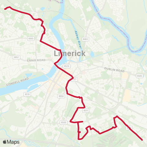 Bus Éireann O'Malley Park - City Centre - Pineview map