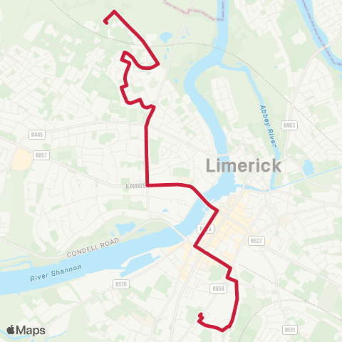 Bus Éireann Brookfield - City Centre - Ballynanty map