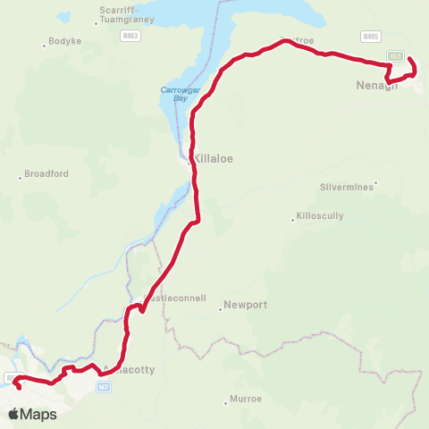Bus Éireann Limerick - Killaloe - Nenagh - Birr map