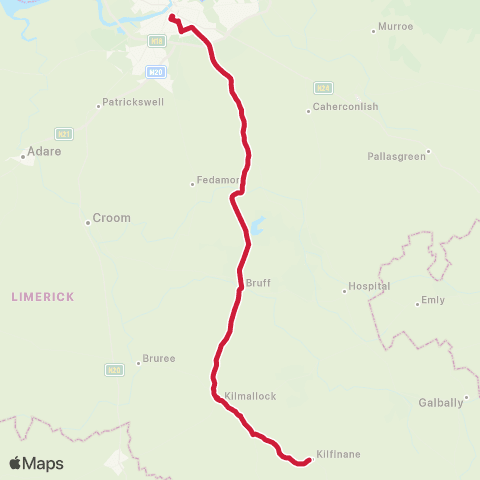 Bus Éireann Limerick - Bruff - Kilfinane map
