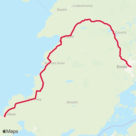Bus Éireann Limerick - Ennis - Corofin - Doonbeg map