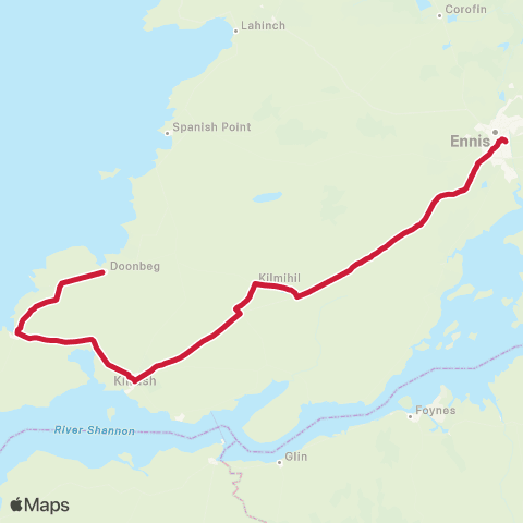 Bus Éireann Limerick - Ennis - Kilrush - Kilkee map