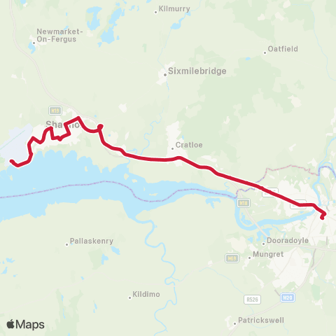 Bus Éireann Limerick - Shannon Airport map