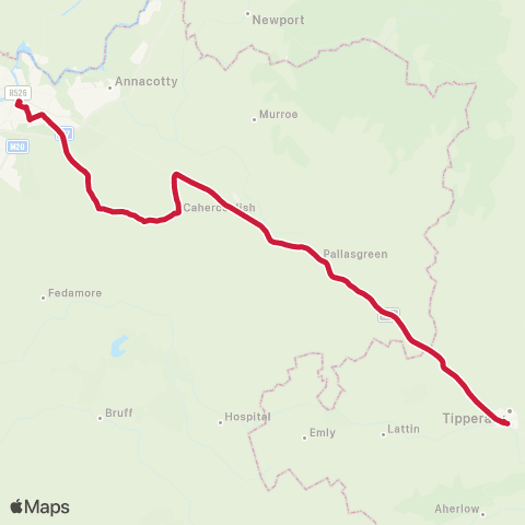 Bus Éireann Limerick - Tipperary map