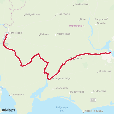 Bus Éireann New Ross - Foulksmills - Wexford map