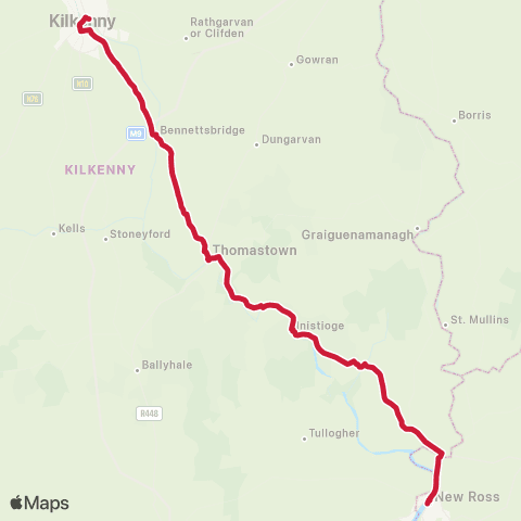 Bus Éireann New Ross - Kilkenny map