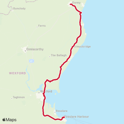Bus Éireann Wexford - Curracloe - Gorey map