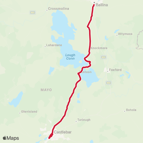Bus Éireann Ballina - Pontoon - Castlebar map