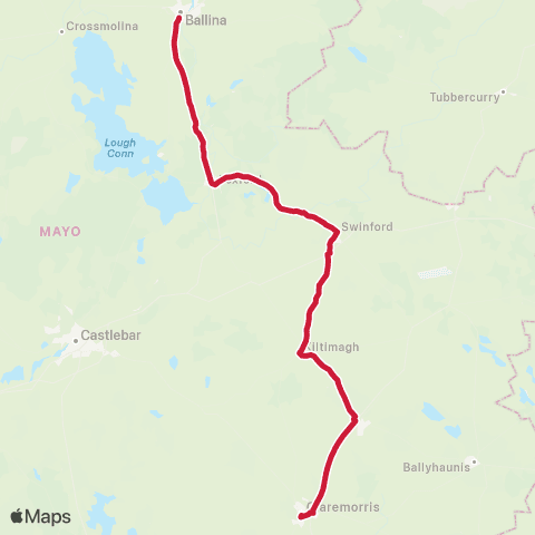 Bus Éireann Swinford - Claremorris map
