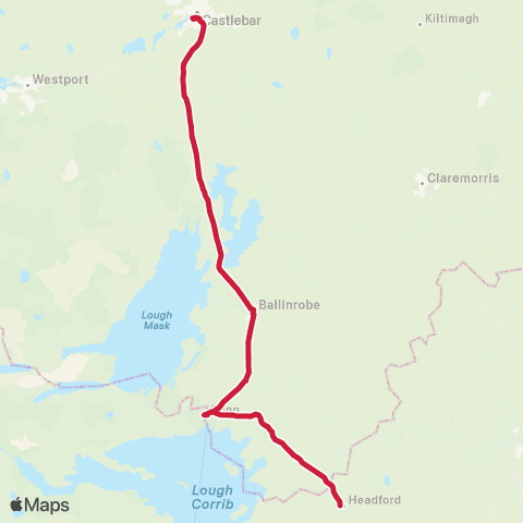 Bus Éireann Headford - Castlebar map