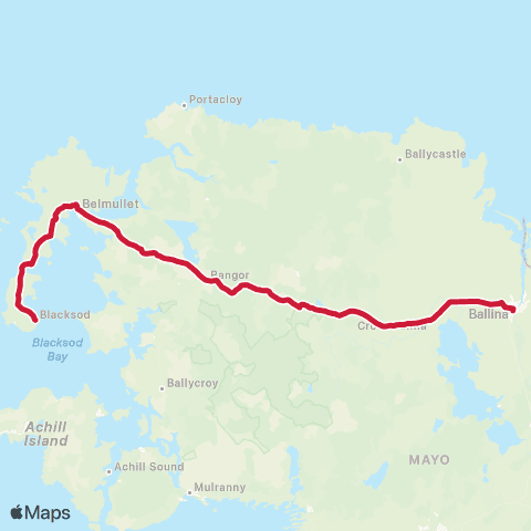 Bus Éireann Ballina - Blacksod map