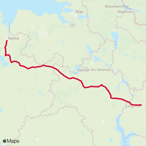 Bus Éireann Ballina - Charlestown - Longford map