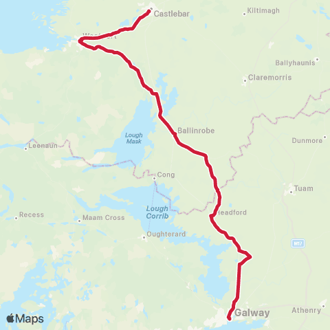 Bus Éireann Galway - Westport - Ballina map