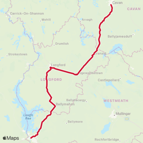 Bus Éireann Athlone - Longford map