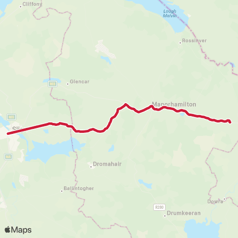 Bus Éireann Sligo - Glenfarne - Rossinver map