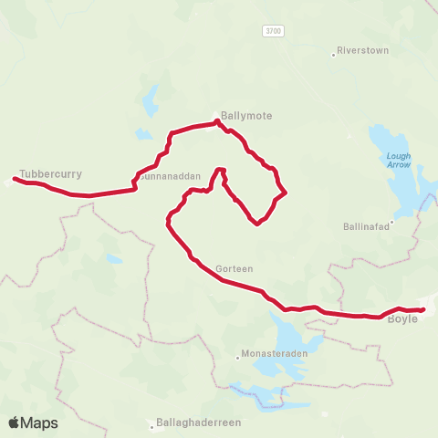 Bus Éireann Killavil - Ballymote - Tubbercurry map