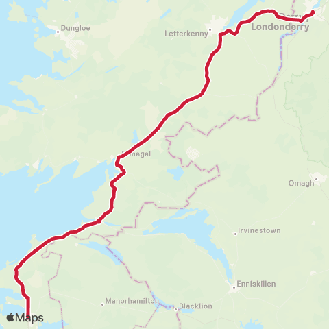 Bus Éireann Sligo - Donegal - Letterkenny - Derry map