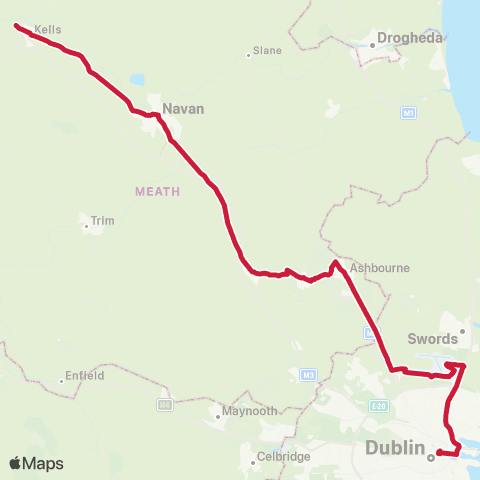 Bus Éireann DCU - Airport - Ratoath - Navan map