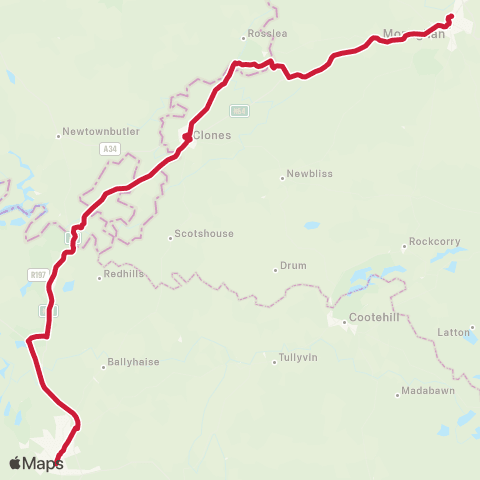 Bus Éireann Cavan - Clones - Monaghan map