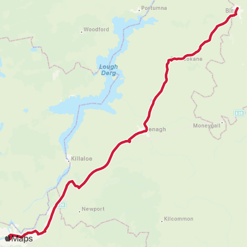 Bus Éireann Limerick - Birr - Athlone map