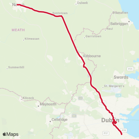 Bus Éireann Dublin - Ashbourne - Duleek - Navan map
