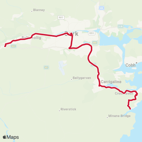 Bus Éireann Ovens - Carrigaline - Crosshaven map