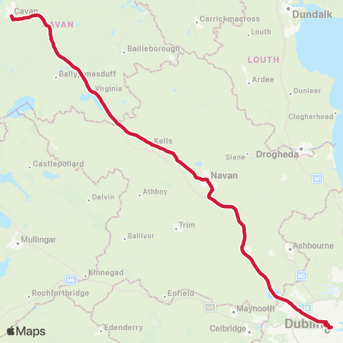 Bus Éireann Dublin - Kells - Cavan Hourly Express map
