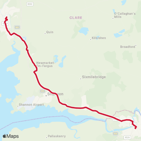 Bus Éireann Limerick - Ennis map
