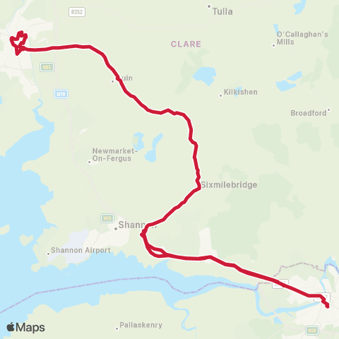 Bus Éireann Limerick - Ennis map