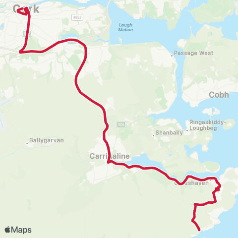 Bus Éireann South Mall - Fountainstown map