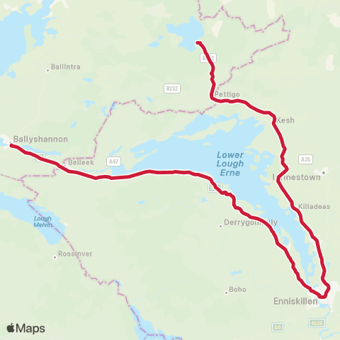 Bus Éireann Ballyshannon - Lough Derg map