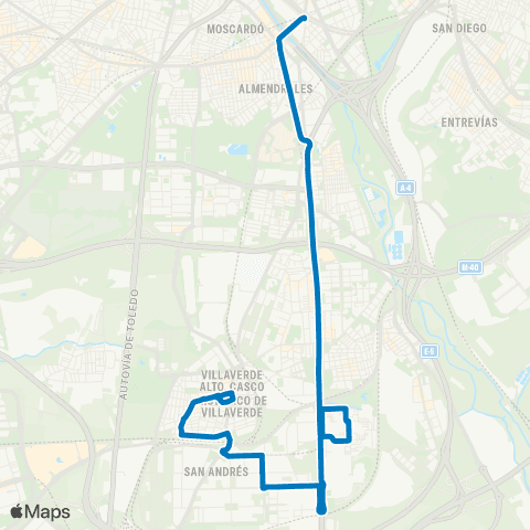 EMT Plaza de Legazpi - Villaverde Alto map