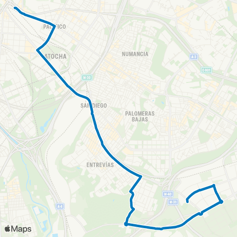 EMT Atocha - Poligono Industrial de Vallecas map