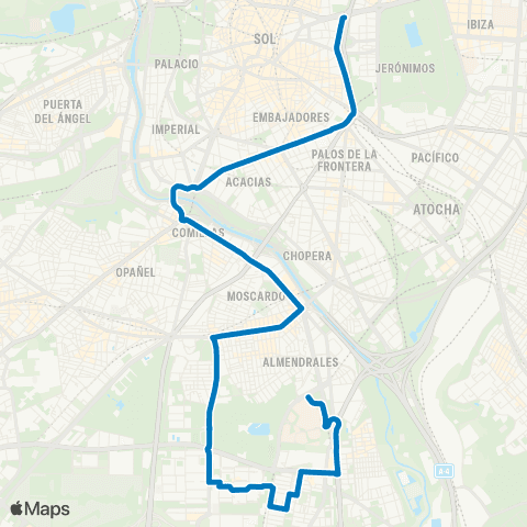 EMT Plaza de Cibeles - Hospital 12 de Octubre map