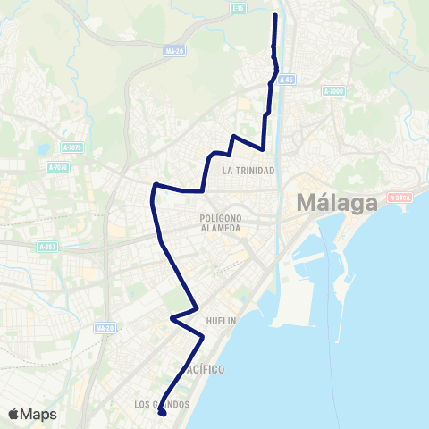 EMT Virreina - Carlos Haya - Santa Paula map