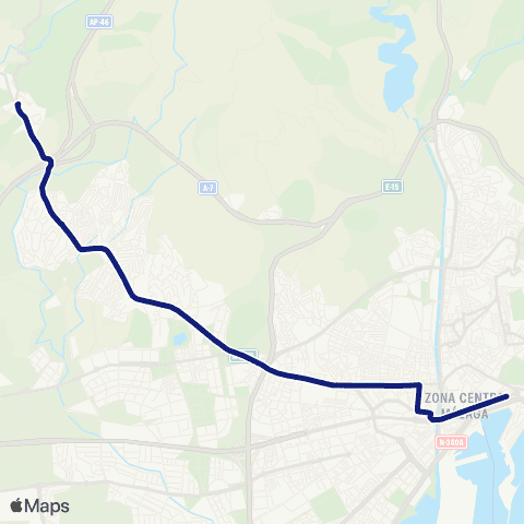 EMT Paseo del Parque - Carlos Haya - Puerto de la  Torre map