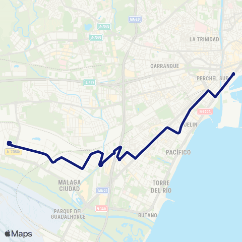 EMT Avda. M. A. Heredia - Santa Bárbara - P. I. Guadalhorce map