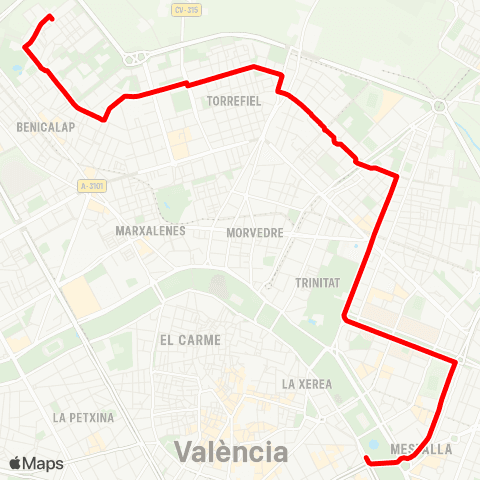 EMT Ciutat Art. Faller - Pl. Amèrica map