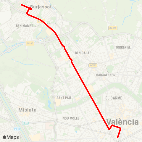 EMT Campus de Burjassot - Estació del Nord map